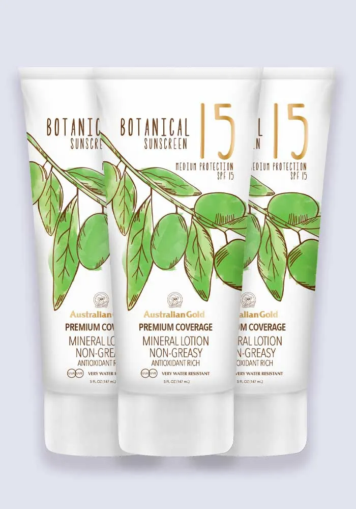 Australian Gold Botanical Sun Lotion SPF 15 Premium Coverage 147ml - 3 Pack Saver