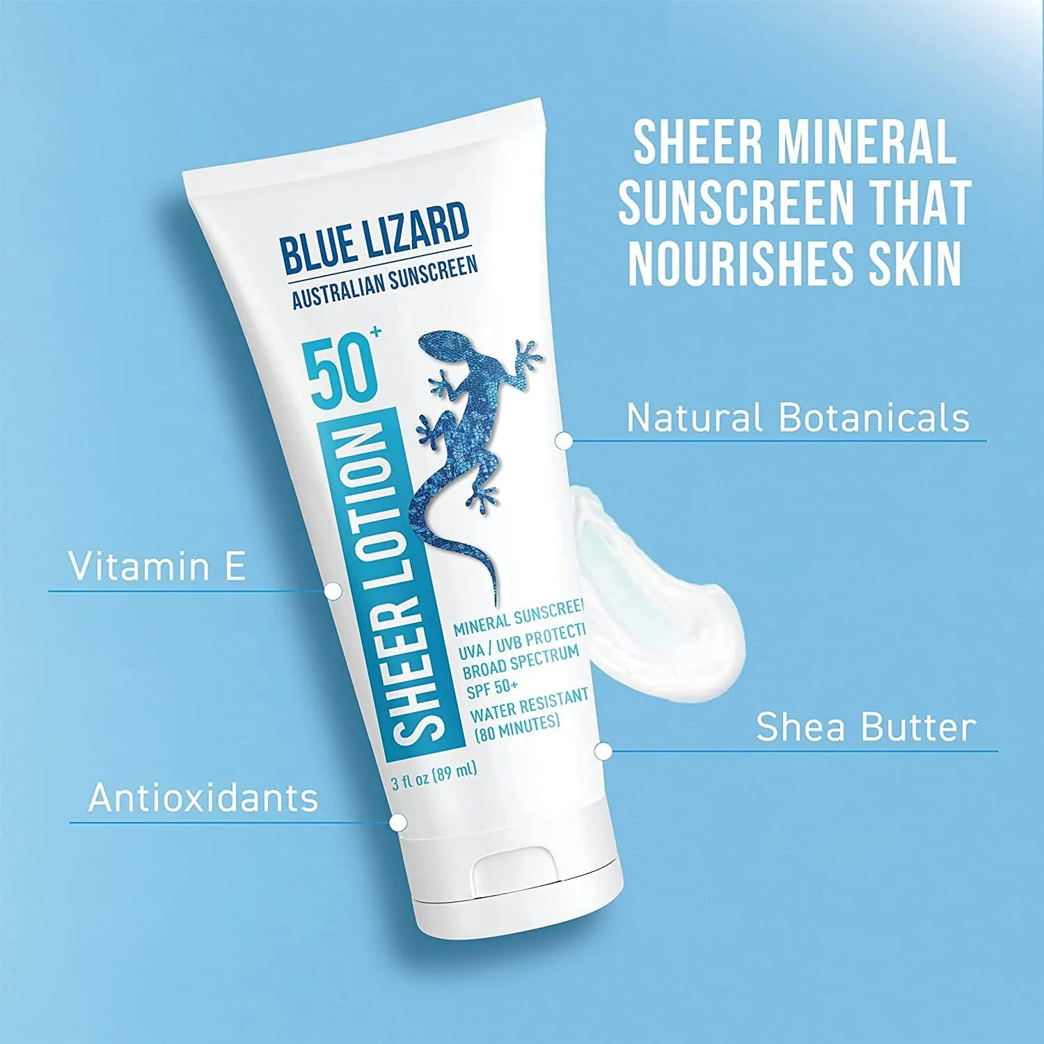 Blue Lizard Australian Sheer Mineral Sunscreen Body Lotion SPF 50 