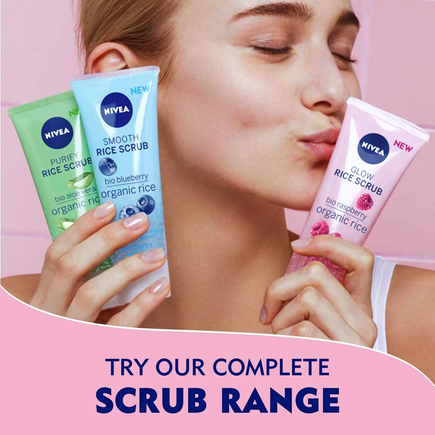 NIVEA Face Rice Scrub Glowing, Organic Rice & Bio Raspberry, Dry & Sensitive Skin, 75ml