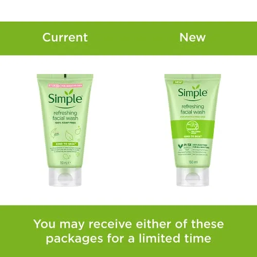 Simple Kind To Skin Refreshing Facewash, 150ml | Mild Face Wash With No Harsh Chemicals, Soap & Paraben Free | Gentle Cleanser For Sensitive Skin